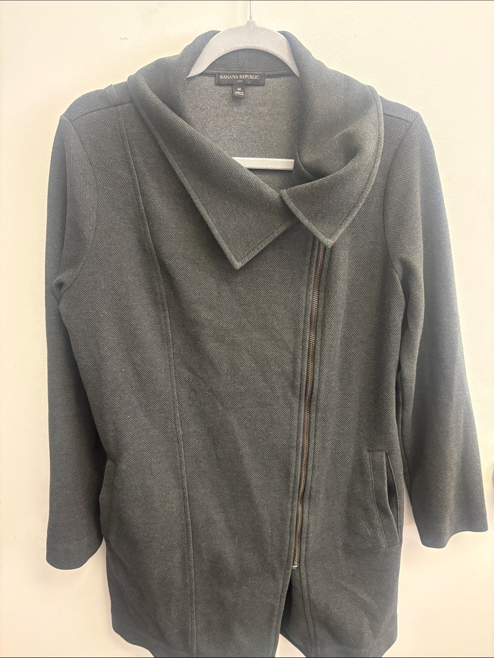 Banana Republic Women's Dark Gray Asymmetrical Zip Turtleneck Sweater